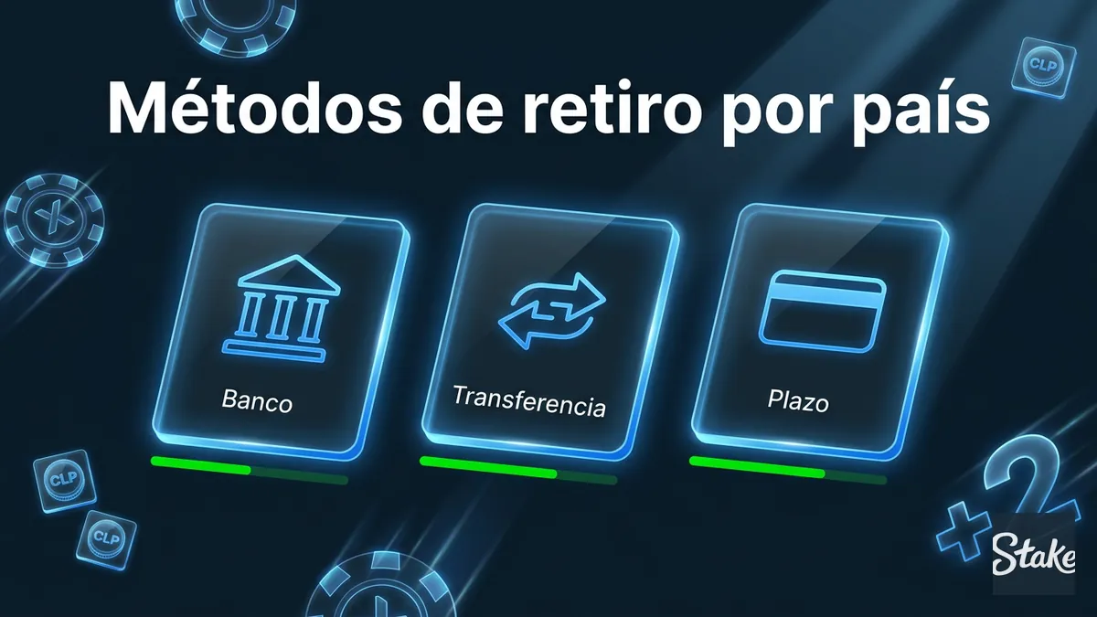 Comparación visual de métodos de retiro disponibles según el país de la cuenta en Stake