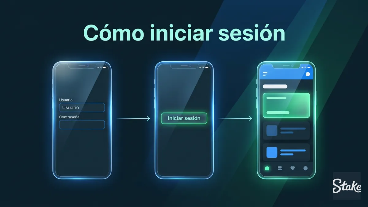 Secuencia de pantallas para iniciar sesión en la cuenta de Stake paso a paso